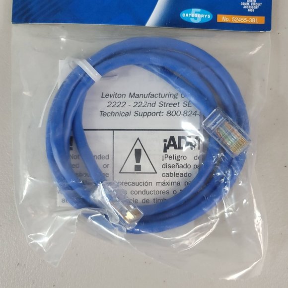 2/$15 NEW Leviton CAT 5 3-Foot Patch Cord Blue 52455-3BL Network Cable Ethernet - Picture 7 of 7